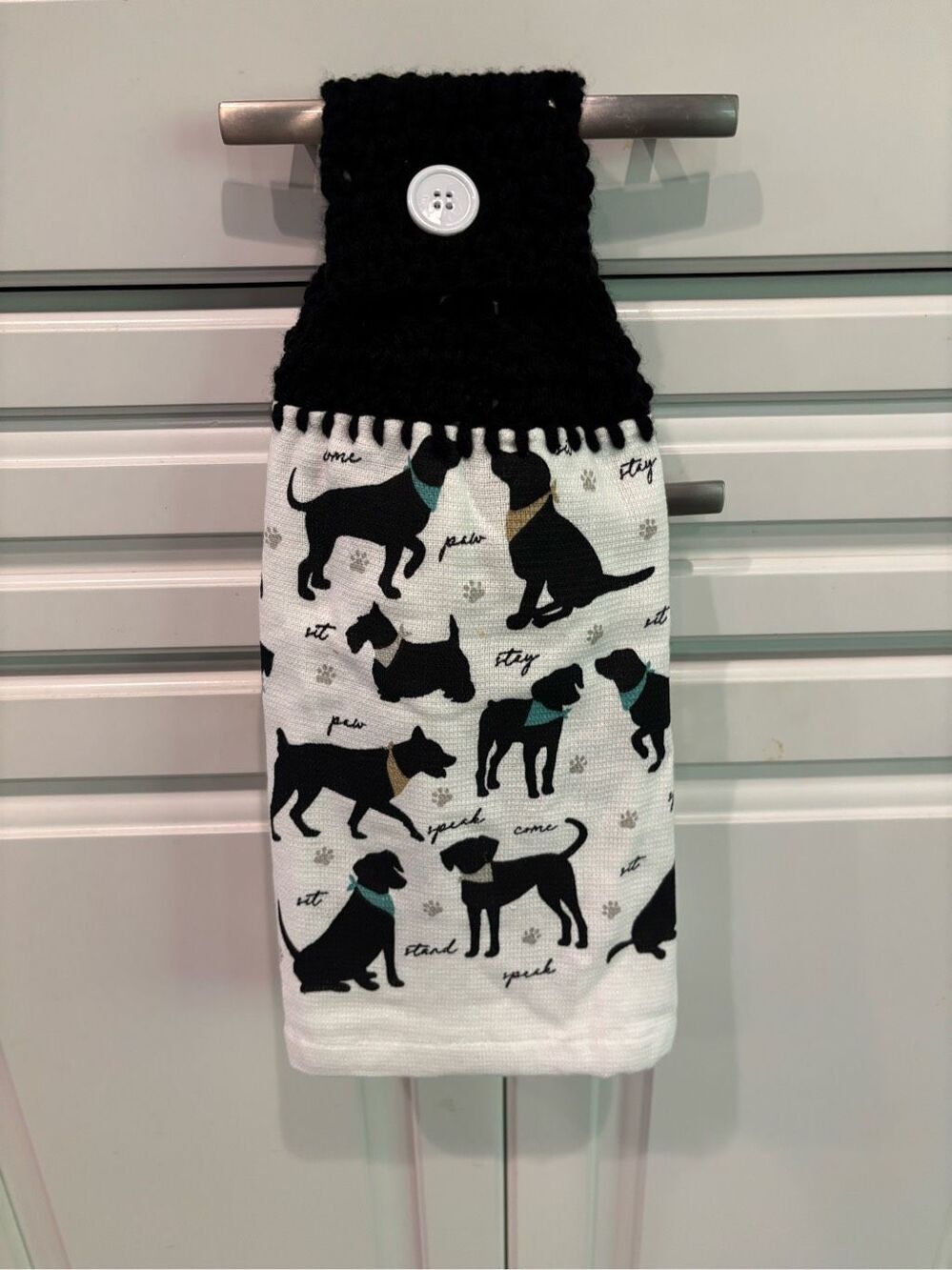 Crochet Top Kitchen Towel-Black dogs